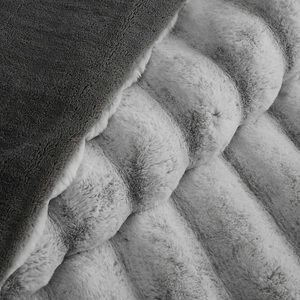 KING FAUX FUR 3 Piece Comforter/Blanket Set - BRAND: FRYE - GREY/WHITE …